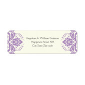 Damask lavendel paarse, ivoren bruiloft etiket (Voorkant)