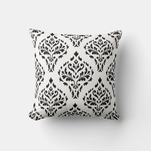 Damask Leafy Barok Herhalingspatroon B&W II Kussen