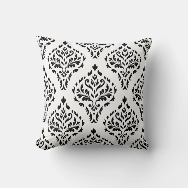 Damask Leafy Barok Herhalingspatroon B&W II Kussen (Voorkant)