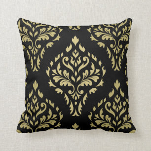 Damask Leafy Baroque Pattern Black & Golds Kussen