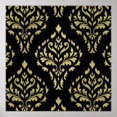 Damask Leafy Baroque Pattern Black & Golds Poster (Voorkant)