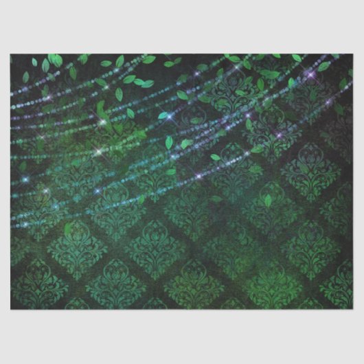 Damask, Leaves en Lights op Green Decoupage Tissuepapier (Voorkant)