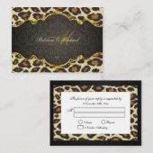 Damask Leopard Monogram Huwelijk RSVP Kaarten (Voorkant / Achterkant)