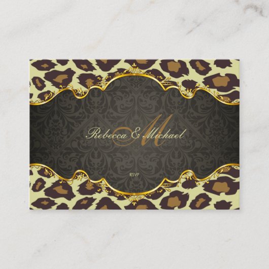 Damask Leopard Monogram Huwelijk RSVP Kaarten (Voorkant)