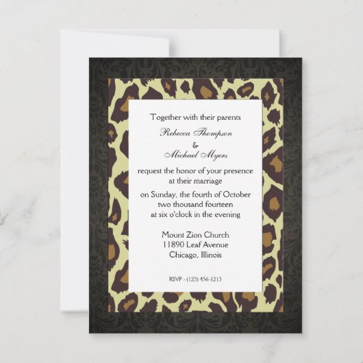 Damask Leopard Wedding Invites Kaart (Achterkant)
