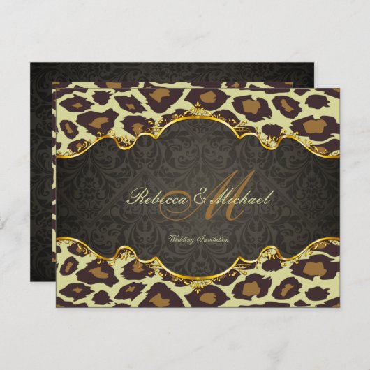 Damask Leopard Wedding Invites Kaart (Voorkant / Achterkant)