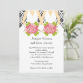 Damask Lesbian Wedding Invitation Kaart (Staand voorkant)