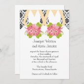 Damask Lesbian Wedding Invitation Kaart (Voorkant / Achterkant)
