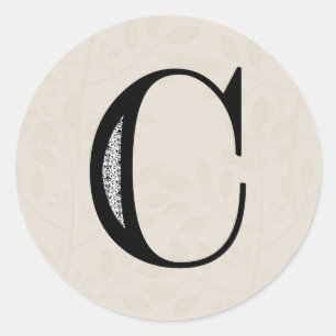 Damask Letter C - zwart Ronde Sticker