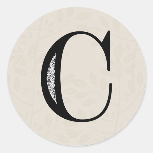Damask Letter C - zwart Ronde Sticker (Voorkant)