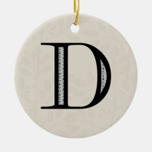Damask Letter D - zwart Keramisch Ornament