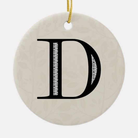 Damask Letter D - zwart Keramisch Ornament (Voorkant)