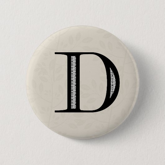 Damask Letter D - zwart Ronde Button 5,7 Cm (Voorkant)