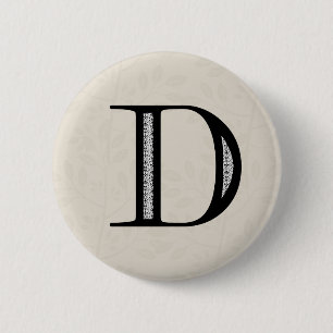 Damask Letter D - zwart Ronde Button 5,7 Cm