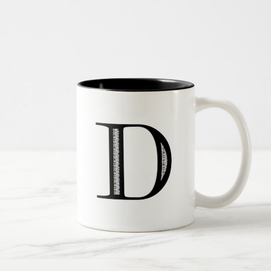 Damask Letter D - zwart Tweekleurige Koffiemok (Rechts)