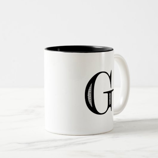 Damask Letter G - Black Tweekleurige Koffiemok (Voorkant rechts)