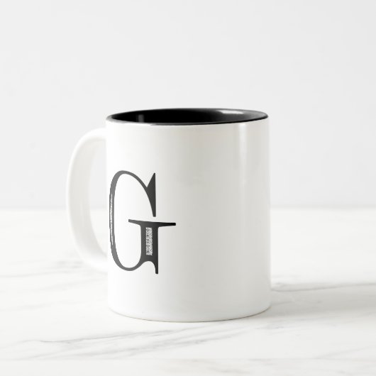 Damask Letter G - Black Tweekleurige Koffiemok (Voorkant links)