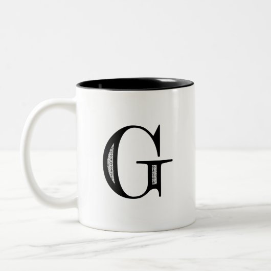 Damask Letter G - Black Tweekleurige Koffiemok (Links)