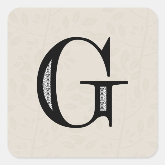 Damask Letter G - Black Vierkante Sticker (Voorkant)