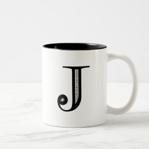 Damask Letter J - Black Tweekleurige Koffiemok