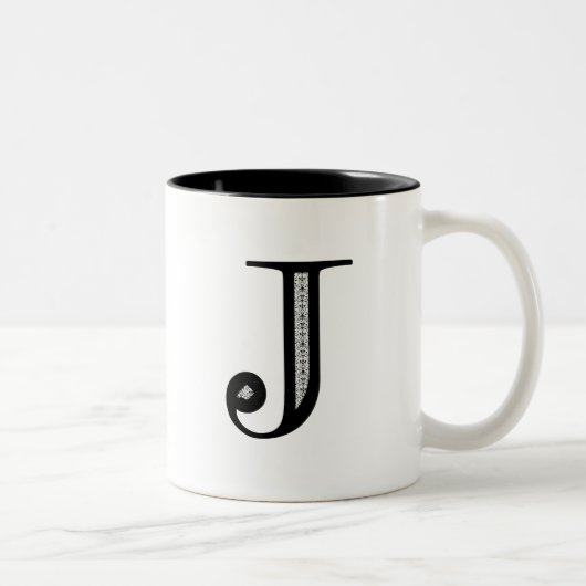 Damask Letter J - Black Tweekleurige Koffiemok (Rechts)