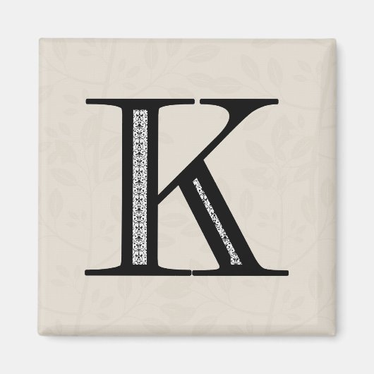 Damask Letter K - zwart Magneet (Voorkant)