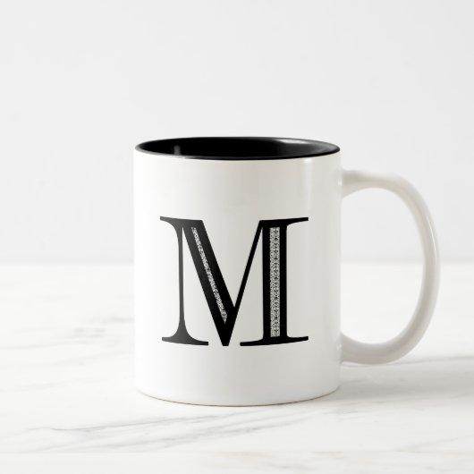 Damask Letter M - Black Tweekleurige Koffiemok (Rechts)