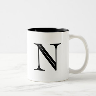 Damask Letter N - Black Tweekleurige Koffiemok