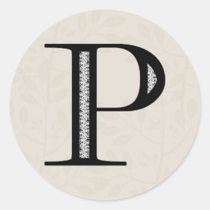 Damask Letter P - Black Ronde Sticker