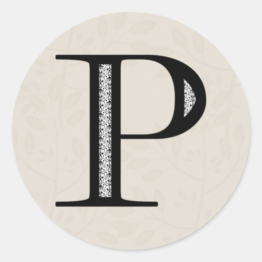 Damask Letter P - Black Ronde Sticker (Voorkant)