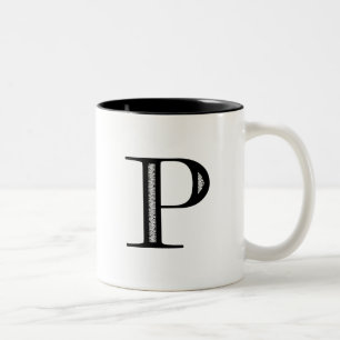 Damask Letter P - Black Tweekleurige Koffiemok