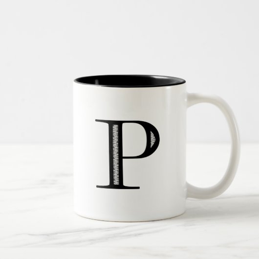 Damask Letter P - Black Tweekleurige Koffiemok (Rechts)
