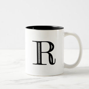 Damask Letter R - Black Tweekleurige Koffiemok