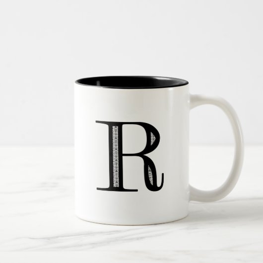 Damask Letter R - Black Tweekleurige Koffiemok (Rechts)
