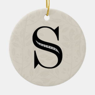 Damask Letter S - Black Keramisch Ornament