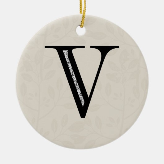 Damask Letter V - zwart Keramisch Ornament (Voorkant)