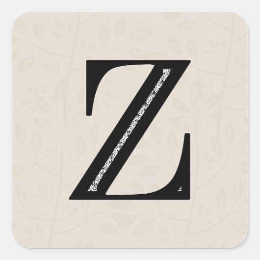 Damask Letter Z - zwart Vierkante Sticker (Voorkant)