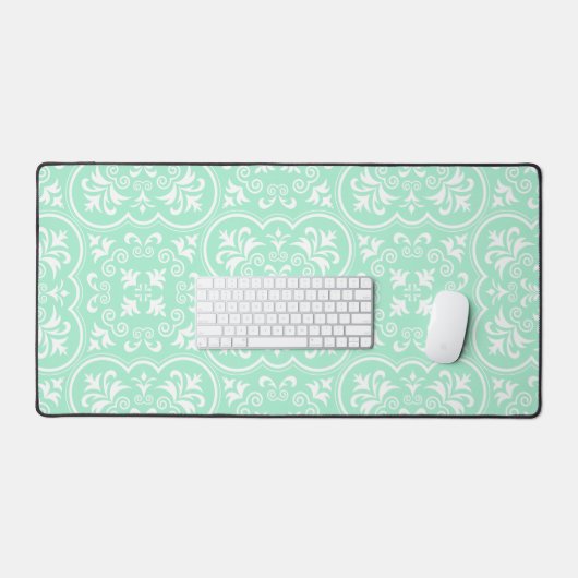 Damask Light Mint Green Designer Gekleurd Bureaumat (Keyboard & Muis)