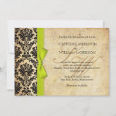 Damask  Limoen Bow Wedding Invitation Kaart (Voorkant)