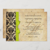 Damask  Limoen Bow Wedding Invitation Kaart (Voorkant / Achterkant)