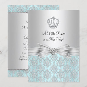 Damask Little Prince Baby shower Invitation Kaart