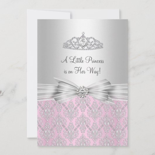 Damask Little Princess Baby shower Invitation Kaart (Voorkant)