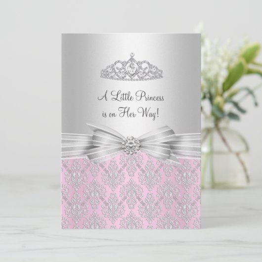 Damask Little Princess Baby shower Invitation Kaart (Staand voorkant)