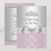 Damask Little Princess Baby shower Invitation Kaart (Voorkant / Achterkant)