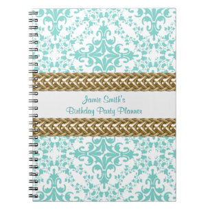 Damask Lt Blue White Gold Birthday Planner Notitieboek