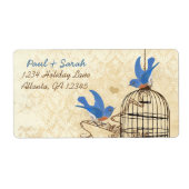  Damask Lucky Bluebird Brown Bird Cage Etiket (Voorkant)