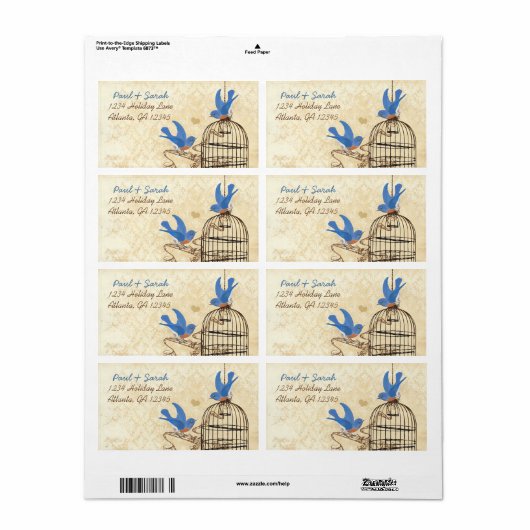  Damask Lucky Bluebird Brown Bird Cage Etiket (Full Sheet)