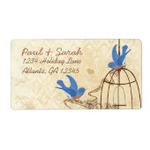  Damask Lucky Bluebird Brown Bird Cage Etiket (Voorkant)