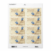  Damask Lucky Bluebird Brown Bird Cage Etiket (Full Sheet)