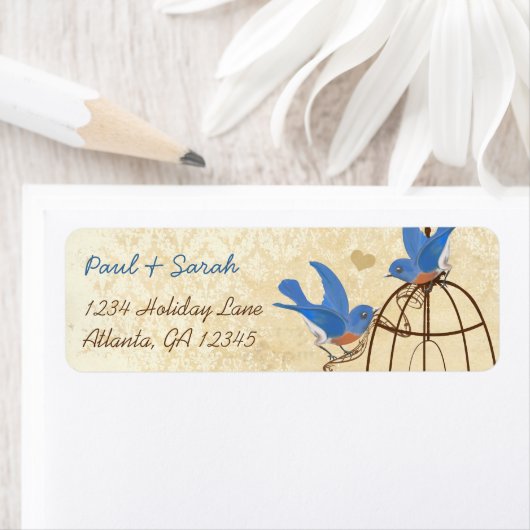  Damask Lucky Bluebird Brown Bird Cage Etiket (Insitu)